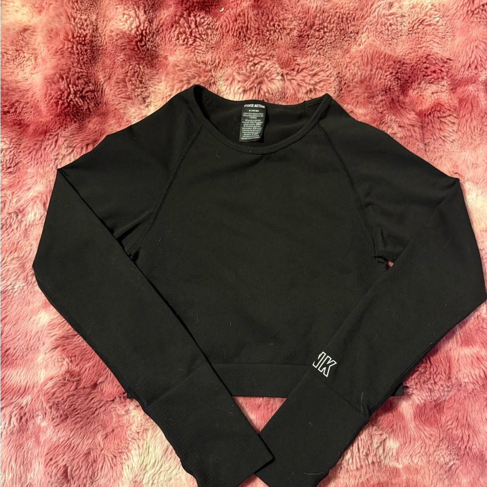 PINK Victoria's Secret Black Crop, fitted with thumb holes, medium